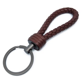 LABEN Key Chain Lambskin Handwoven Genuine Leather Keychain - Brown