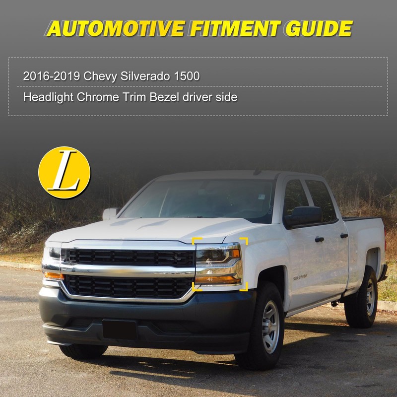 AUTOWIKI Chrome Headlights Trim Bezel for 2016-2019 Chevy Silverado 1500