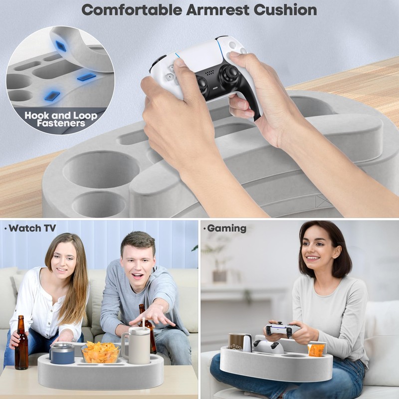 LVVIL Couch Cup Holder Pillow Tray with 6 Slots, Gaming