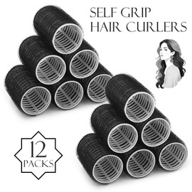 Hair Curlers Rollers, 12Pcs Hair Rollers Hair Curlers Self Grip Holding Rollers with 12 Pcs Hair Clips for Long Medium Short Thick Fine Thin Hair Bangs Volume