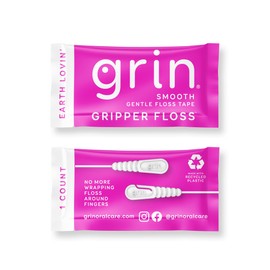 GRIN Gripper Floss, Individually Wrapped Smooth Dental Floss, 60 Count, Minty Flavor, Recyclable Packaging, Gentle Floss Tape, Finger Grips with Safe Fold Back Pick, No Shredding or Breaking