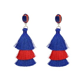 Game Day Tassel Earrings Beaded Football Tassel Drop Earrings Sport Ball Team Earrings Red Black Blue Game Day Team Supports Fan Jewelry-orange blue