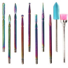 10pcs Nail Drill Bits Kit, 3/32 Inch Tungsten Carbide Ceramic Acrylic Nail File Set, Carbide Cuticle Remover Bits for Manicure Pedicure, Home Salon(Multicolor)