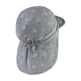Sterntaler Peaked Cap with Neck Protection Daisy Flowers for Girls - Baby Hat - Sun Cap Baby Made of Cotton, Stone Green