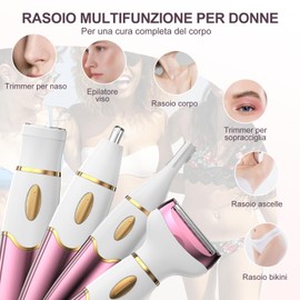 OHFAMO Rasoio Elettrico Donna 4 in 1, Rasoio Intimo e Bikini IPX7 Impermeabile, Uso Wet & Dry, Ricaricabile USB, Depilatore Corpo Donna per Viso Sopracciglia, Naso, Gambe, Ascelle e Zona Intima