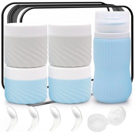 Travel Size Jars Cream Containers for Creams Men Leak Proof 4 1.35/1.7 oz 40 50 ml + 2oz 60ml Liquid TSA Approved Lotion Bottle Small 1Pc Refill Toiletries Kit with Skincare Makeup Toiletry Bag -Wave