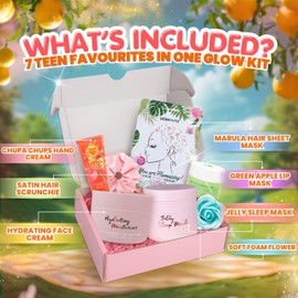 Teen Skincare Kit with Sleep Mask, Lip and Hair Mask, Hand Cream, Soap Flower and Satin Scrunchie - Self Care Gift Set for Girls