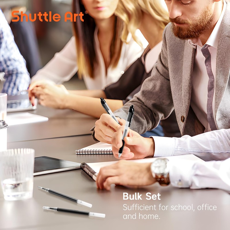 Retractable Gel Pen Refills, Shuttle Art 30 Pack Black Rollerball