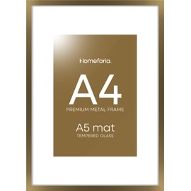 Homeforia A4 Picture Frame Bronze, High-End Metal A4 Brass Frame for Wall or Tabletop, Bronze 8.3 x 11.7 Photo Frame with Mat for A5, Brass Certificate Frame, Tempered Glass, Wall Kit, Set of 1