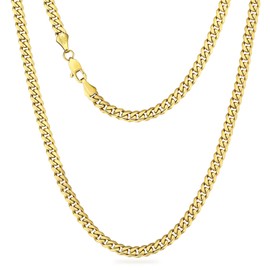 KRKC & CO Chain Necklace, 6 Sided Cut, Men's Curb Necklace, 0.2 inch (5/6/8/10 mm), Surgical Stainless Steel, Cuban Chain, 14K Gold Plated, Hypoallergenic, Unisex, B Type, Street, Popular, Gift,