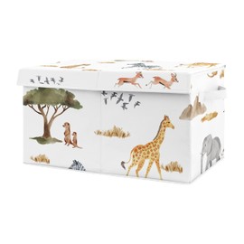 Sweet Jojo Designs Jungle Animals Small Fabric Toy Bin Storage Box Chest Baby Nursery Kids Room Dark Hunter Green Yellow Grey Black White Wildlife Safari Elephant Giraffe Lion Monkey Leopard Cheetah