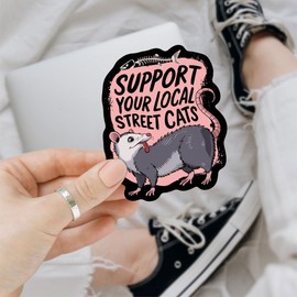 (3Pcs) Support Your Local Street Cats Sticker, Laptop Sticker - Waterproof Vinyl - Funny Raccoon Opossum Skunk Decal for Kindle Laptop Water Bottle Phone Hard Hat 3"x3"