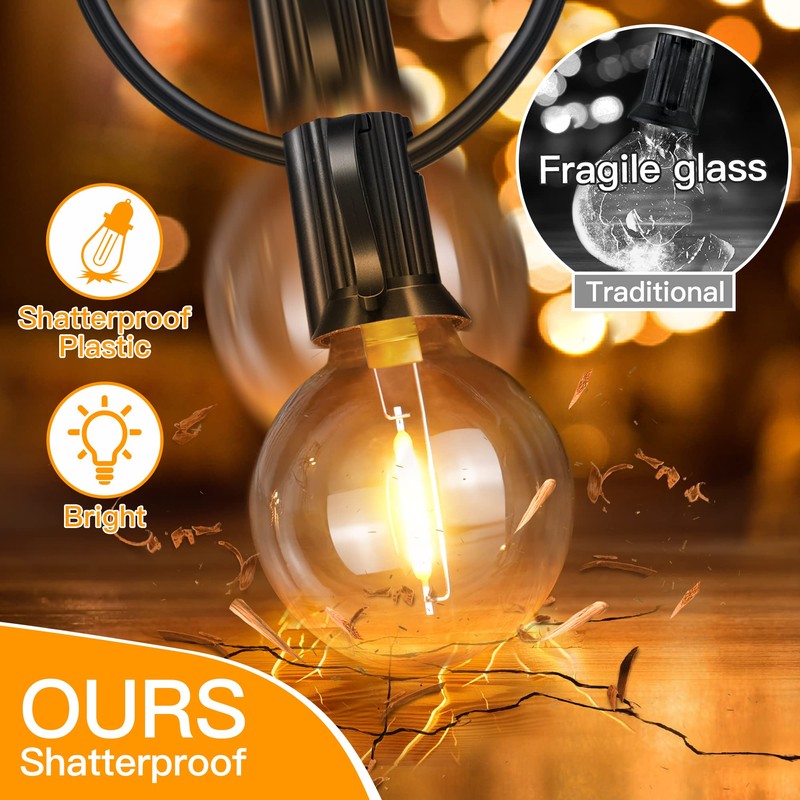 Ollny 150FT Outdoor String Lights, Waterproof Connectable Shatterproof Outside Light