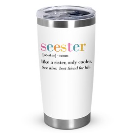 TEEZWONDER Sister Gifts for Women - Seester 20 oz Stainless Steel Insulated Coffee Tumbler with Lid - Big Sister Birthday Gifts for Girls, Graduation Birthday Gift for Women