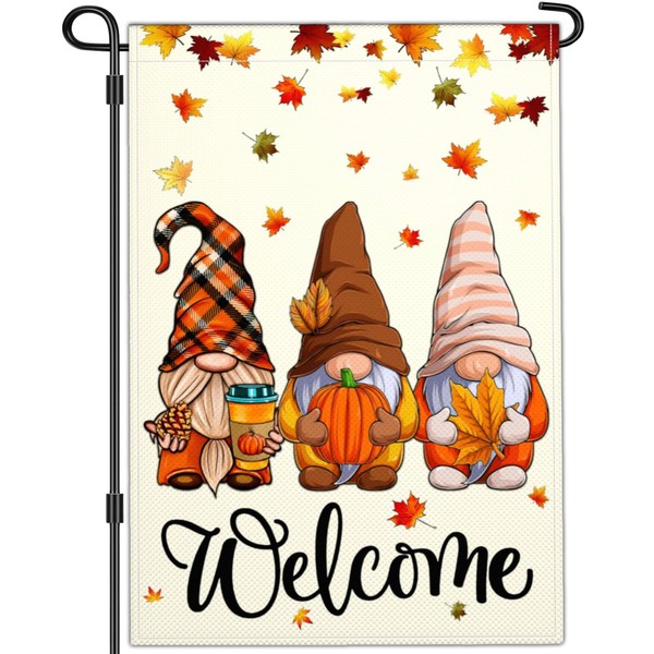 Kmxzint Fall Gnome Garden Flag Autumn Thanksgiving Pumpkin Garden Flags