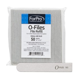 ForPro Professional Collection O-Files Replaceable File System, Zebra, 180 Grit, Manicure Nail File Refills, 3.9” L x .6“ W, 50-Count