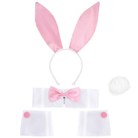 Goeng Women's Bunny Costume Set, Bunny Rabbit Ear Headband Collar Bow Tie Costume Cuffs for Women Easter Party(5PCS)