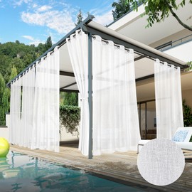 HolidayIdeas 6 Panels White Outdoor Sheer Curtains for Patio Waterproof-Linen Semi Voile Indoor Sheer Curtains, Light Filtering Privacy Drapes for Living Room, Gazebo, Porch, Balcony, Pool 54"x84"