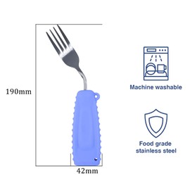 EZ Assistive - Cuchara adaptativa y tenedor fácil de sostener para comer independiente (tenedor morado, curvo 45° mano derecha)