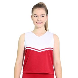 Danzcue Womens V-Neck Cheerleaders Uniform Shell Top, Scarlet-White, Medium