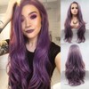 Long Purple Wavy Synthetic Lace Front Wigs for Women Dark
