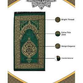 Prien Prayer Mat Muslim with Tesbih | Seccade with Prayer Beads | Prayer Mat Islam for Women | Islamic Rug Gift Set for Men | Prayer Mat Gift Prayer Ramadan Namazlik (Green)
