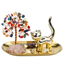 Carselage Cat Ring Holder Cat Lovers Gifts for Women, Crystal Tree Ring Dish Earrings Jewelry Box Organizer Trinket Tray, Birthday Gifts for Teen girls Trendy Stuff