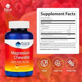 Trace Minerals Suplemento de Magnesio Masticable para Adultos y Niños - de Glicinato y Citrato de Magnesio - Sin Azúcar - Frambuesa Limón - 120 unidad