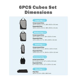 Hynes Eagle 6 Set/ 4 Set/ 2 Set Compression Packing Cubes Travel Essentials Lightweight Nylon Luggage Suitcase Organizer Bag Black 6PCS