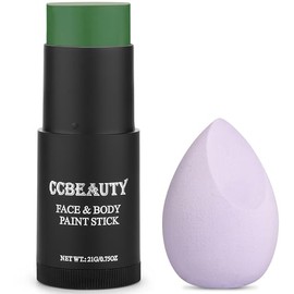 CCbeauty Barra de pintura facial verde, no tóxica para disfraz de Halloween, pintura corporal de cosplay, maquillaje SFX, barra de pintura profesional FX crema, base de pintura pigmentada de cobertura completa con esponja de maquillaje