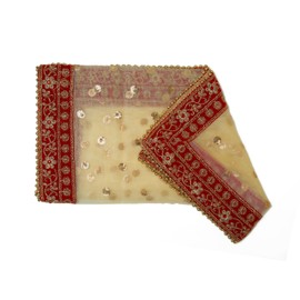 Decorative Chunari Backdrop Netted Cloth Pooja Chunari(Size:-20 Inch x 42 Inch)Indian Traditional Navratri Festival Decoration Chunr MATA Ki Chunri for Statue Chowki Aasan Mat Posters Frame(Off-White)