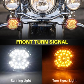 1157 3-1/4 Inch Front LED Turn Signal Flat Smoke Lens 1157 Base Amber and White Lamp for Harley-Davidson Road Glide Road King Softail Ultra Classic Ultra Limited Electra Glide (2 Pack)