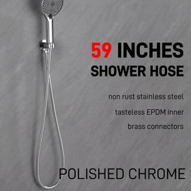 HOMYEP Flexible Shower Hose Stainless Steel Handheld Shower Head Attachment Hose, 59 Inch, Chrome