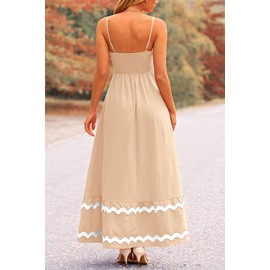 PRETTYGARDEN Women's 2025 Summer Flowy Maxi Dress Casual Sleeveless Spaghetti Strap Ruffle Beach Long Dresses (Beige,Large)