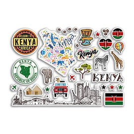 A5 Sticker Sheet Kenya Landmarks Vinyl Stickers - Country Africa Map Airport Stamps Skyline Flag Travel Holiday Scrapbook Aesthetic #80054