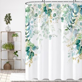 QOQIBU Black and White Eucalyptus Shower Curtain for Bathroom with 12 Hooks,Waterproof Enhanced Shower Curtains with Plant Leaves,Floral Shower Curtain Inspired by Nature for Decoratin-72 x72
