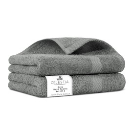 Villa Celestia 100% Cotton Hand Towel Set of 2, (16 x 28 inches) Sustainable, Soft, Highly Absorbent, Quick Drying, Combed Cotton Hand Towels Pack of 2 Ideal for Hotels, Spa, Bathroom, Dorm, Grey