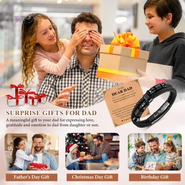 FLHEART Gifts for Dad Mens Bracelets - Black Braided Leather Bracelet Engraved Love My Dad for Men, Daddy Gifts from Daughter Son, Gift For Father's Day Birthday Christmas