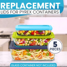 MRX Solutions Rectangular Lids for Pyrex Food Storage Containers (2) 3-Cup Light Blue (2) 6-Cup Lime Green (1) 11-Cup Navy