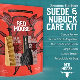 RED MOOSE 5‑Piece Suede & Nubuck Shoe Care Kit – Cleaner, Eraser, Brushes + Water & Stain Protector