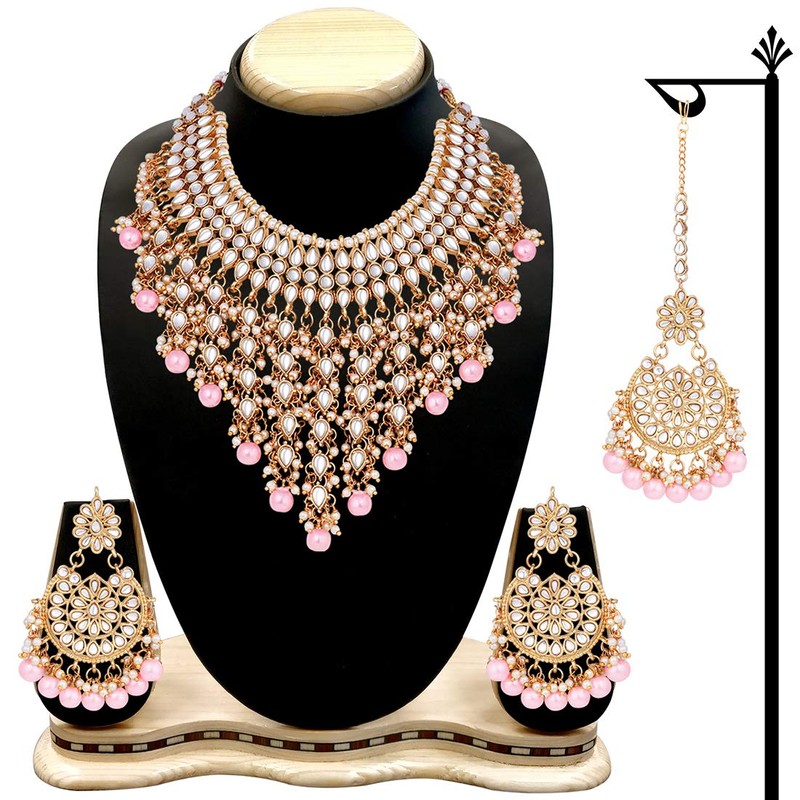 Aheli elegante boda india desgaste imitación Kundan tachonado gargantilla collar