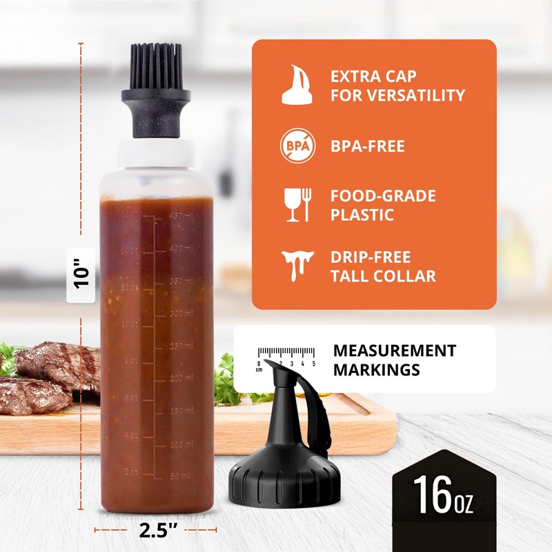 Silicone Basting Brush & BBQ Sauce Bottle - 16 oz