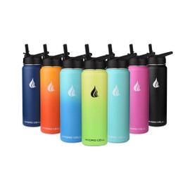 HYDRO CELL Stainless Steel Water Bottle w/ Straw & Wide Mouth Lids (64oz 40oz 32oz 24oz 18oz 14oz) - Keeps Liquids Perfectly Hot or Cold with Double Wall Vacuum Insulated Sweat Proof Sport Design (White 24oz)