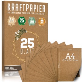 Premium kraft paper A4 260 g, 21 x 29.7 cm, exact DIN format, craft paper and natural cardboard, leaves made of craft card for crafts for cardboard paper, vintage wedding gifts and labels