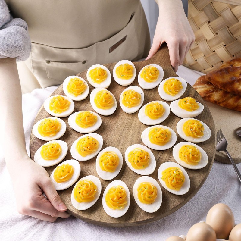 HANSGO Deviled Egg Platter, Wooden Round Deviled Egg Charcuterie Board