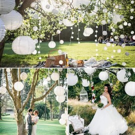 wadafen 16 Pcs Paper Lanterns,Paper Lanterns Decorations,White Paper Lanterns,Round Paper Lanterns Lampshade,for Weddings,Gardens,Birthday Parties,Patio Decorations(Ø 4inch/6inch/8inch/10inch)