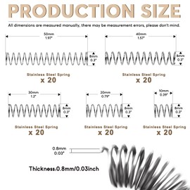 Wokape 100pcs 0.8mm Thick Compression Spring Assortment Kit, 5 Sizes Mini Stainless Steel Compression Springs for Business and Home Repairs, 8mm OD 10/20/30/40/50mm Length