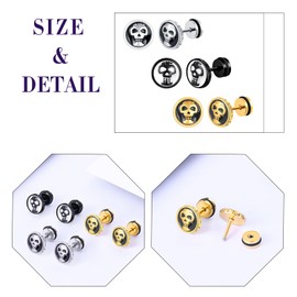 feilok 3 Pairs skeleton Stud Earrings for Women Men Stainless Steel Piercing Huggie Ear Jewelry