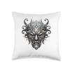 Scary Silver Yokai Oni Mask Japanese Anime Warrior Throw Pillow