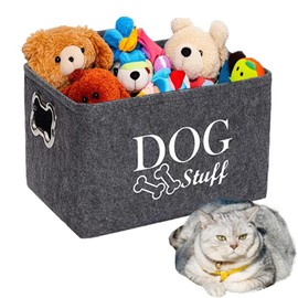 Kiswleon Dog Toy Box,Felt Stuff Storage Baskets with Designed Metal Handle,Foldable Cat Toy Box,Dog Toy Basket with Handle,Storage Bins for Pet Toys,Clothes,Accessory